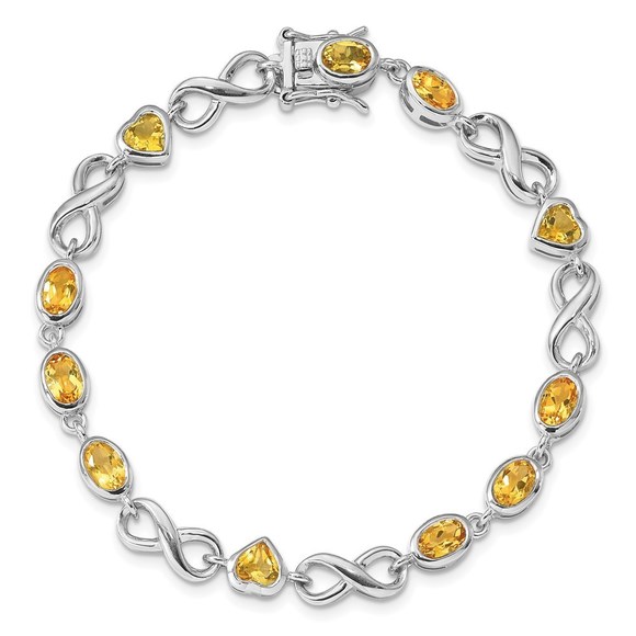 925 Sterling Silver Oval Heart Citrine (November Birthstone) Bracelet 7.75 x  mm - Picture 4 of 4